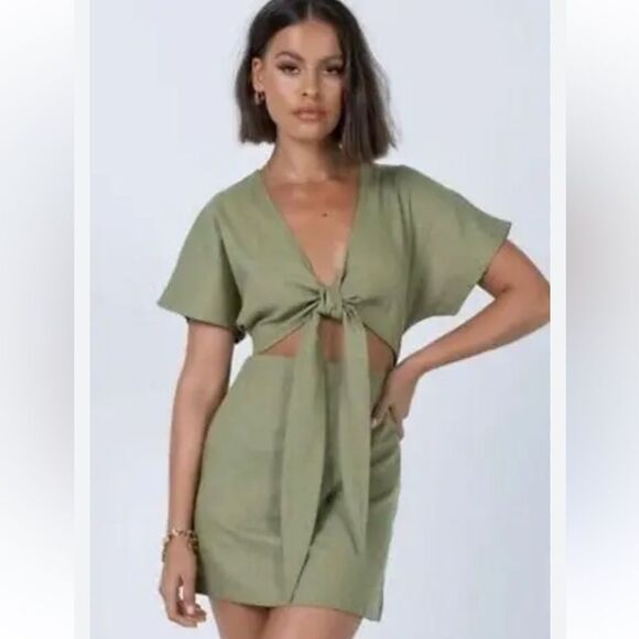 Princess Polly Kiss Land Tie Front Mini Dress - Picture 1 of 4